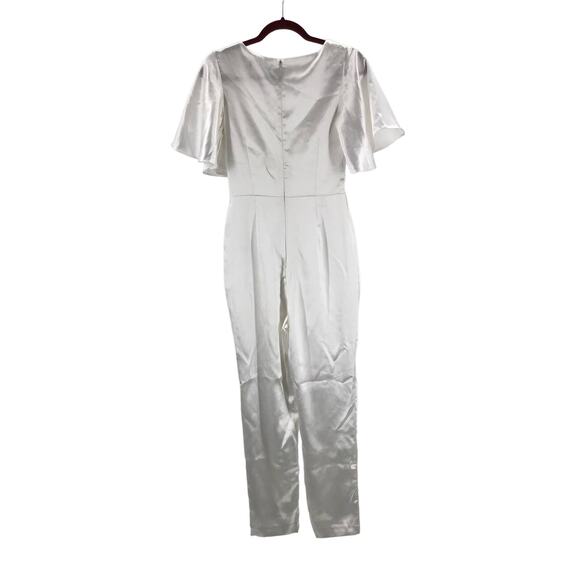 LULU'S XS Forever Awaits White Satin Flutter Sleeve Jumpsuit NEW B126 *flaw - Picture 3 of 14